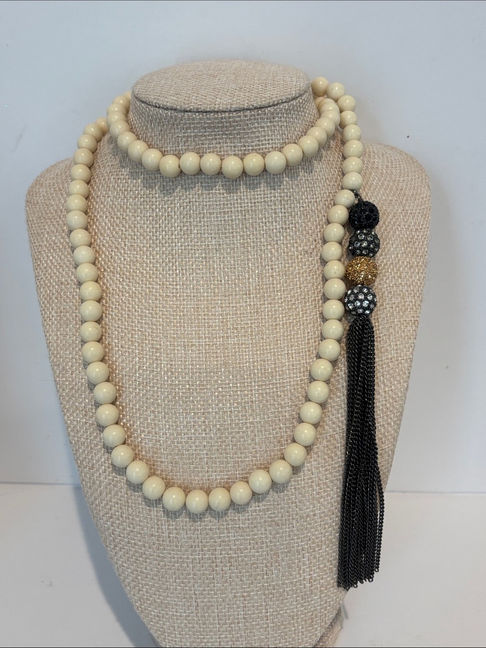 Stella & Dot Revival Tassel Necklace – Cream Ivory Beaded